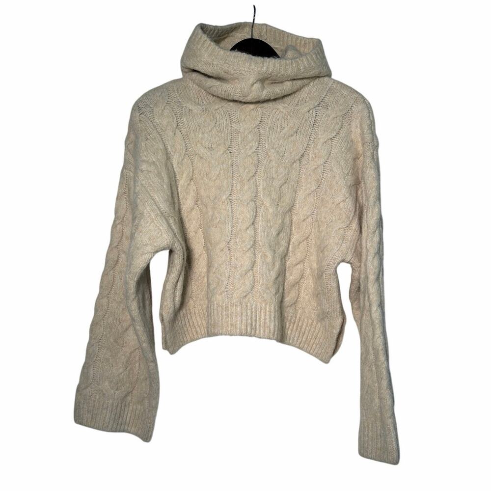 Zara Sweater Womens M Oversized Cropped Hooded Cable-Knit Cottagecore Minimalist